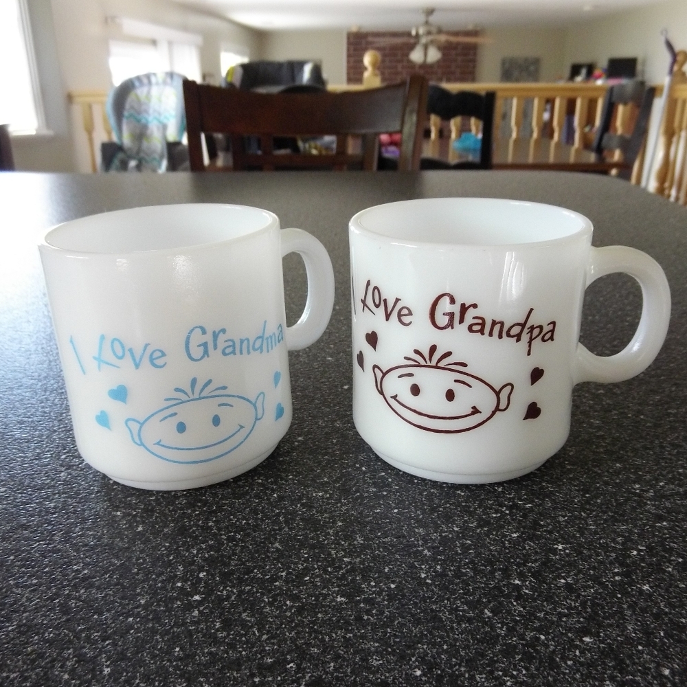 VTG Milk Glass Mug Set I Love Grandma Grandpa